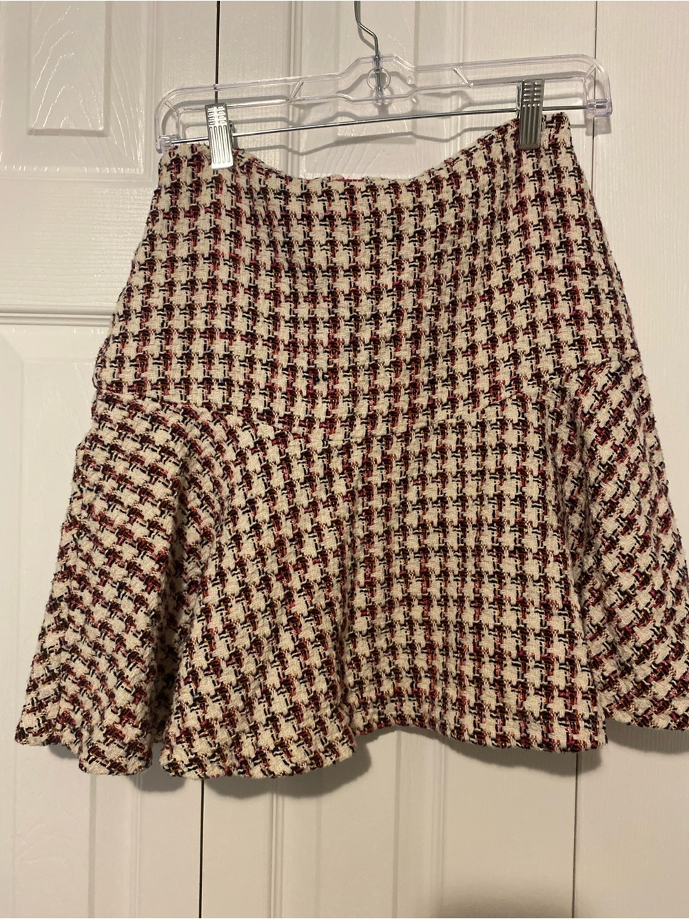 Maeve Cream and Burgundy Tweed Flared Skirt